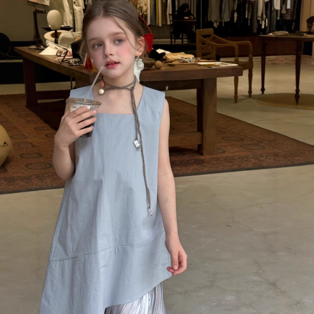 Girls' Summer Elegant Stitching Dress Summer Vest