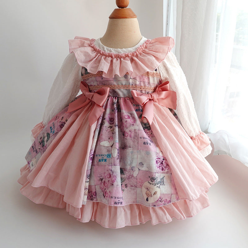 Girls Long Sleeve Dress Lolita Baby Girl Princess Dress Spanish Palace Retro Dress