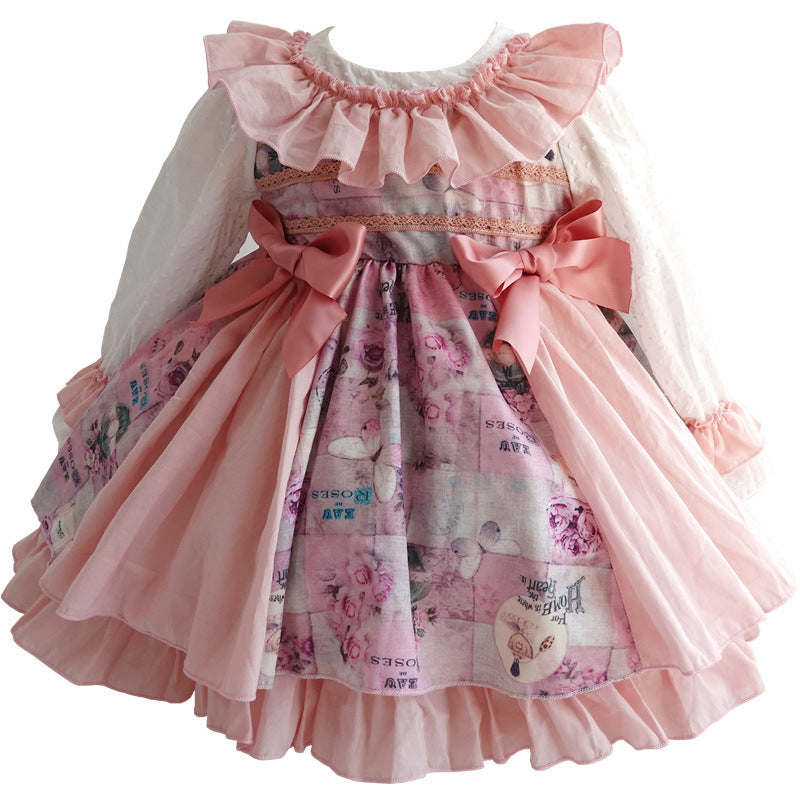 Girls Long Sleeve Dress Lolita Baby Girl Princess Dress Spanish Palace Retro Dress