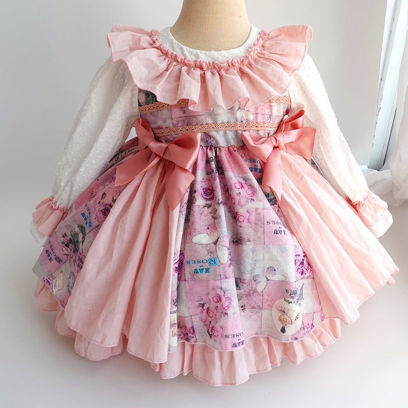 Girls Long Sleeve Dress Lolita Baby Girl Princess Dress Spanish Palace Retro Dress