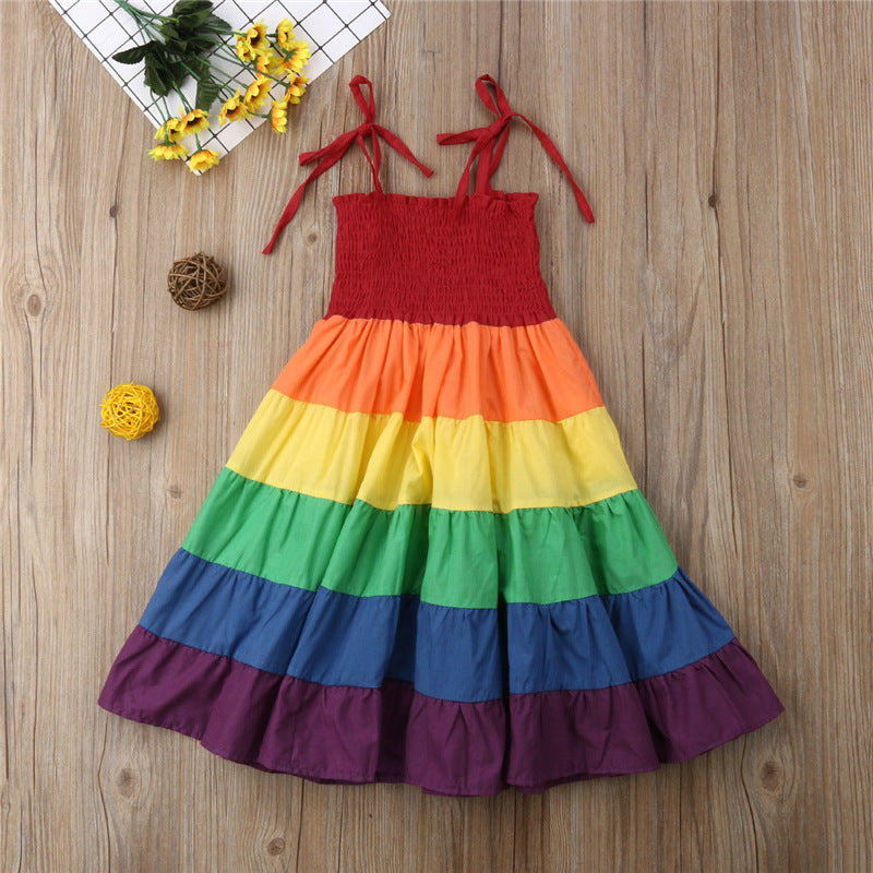 Children'S Skirt Summer Girls Rainbow Dress Suspender Princess Dress