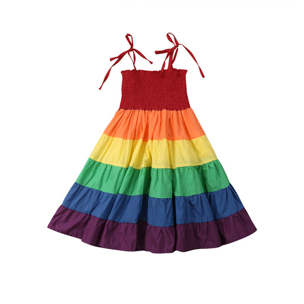 Children'S Skirt Summer Girls Rainbow Dress Suspender Princess Dress