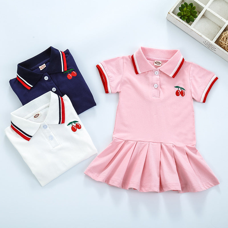 Short Sleeve Pleated Skirt New Girl''s  Skirt Girl''s Dress
