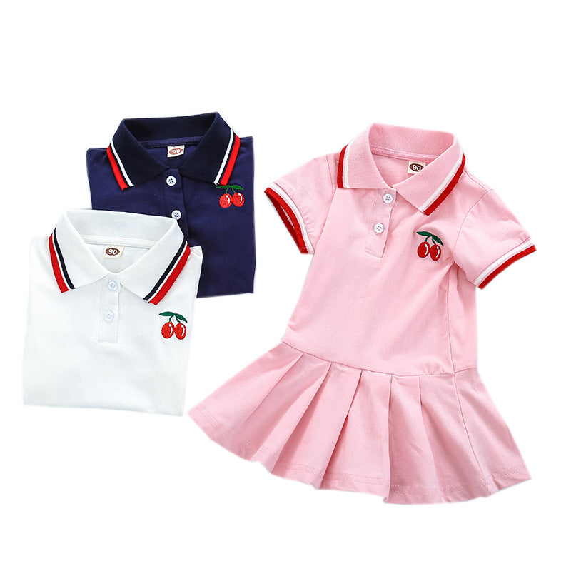 Short Sleeve Pleated Skirt New Girl''s  Skirt Girl''s Dress