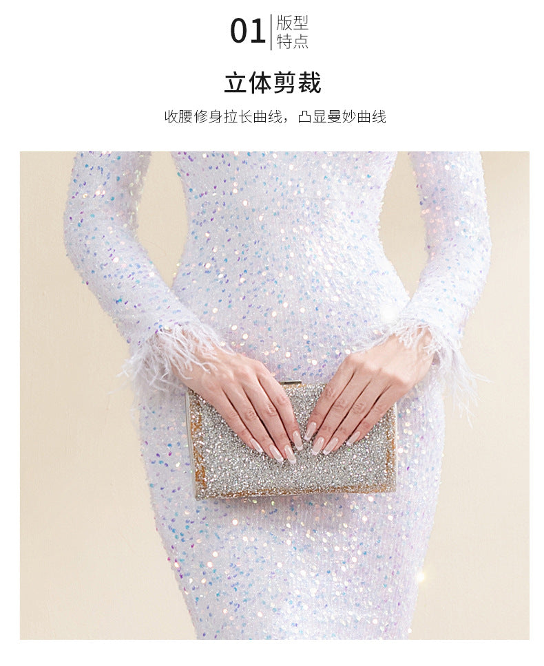 High-end elegant evening gown for brides, wedding banquets Dress