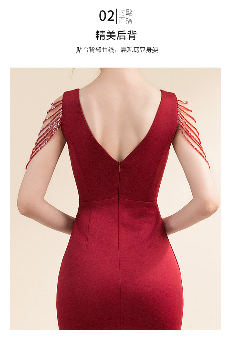 High-end elegant evening gown for brides, wedding banquets Dress