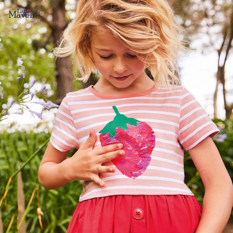 Girls summer striped short sleeve dress