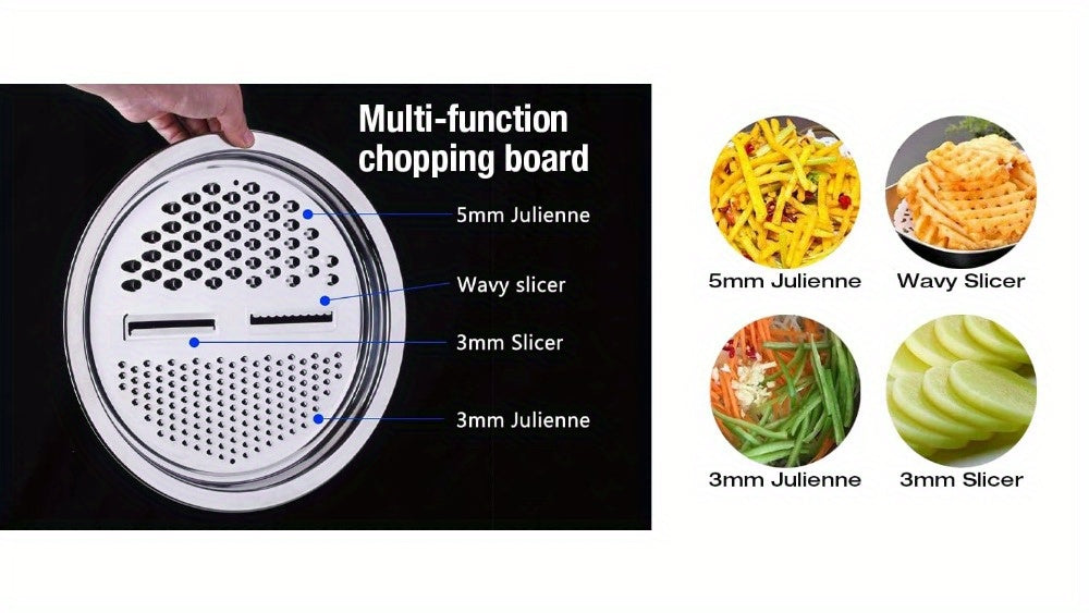 Heavy-Duty Stainless Steel 3-in-1 Vegetable Grater, Salad Maker & Drain Basket - Multi-Purpose Kitchen Tool with Cheese Grater, Salad Chopper, Drain Basin - Space-Saving Design for Home & Commercial Use - Easy to Clean & Rust