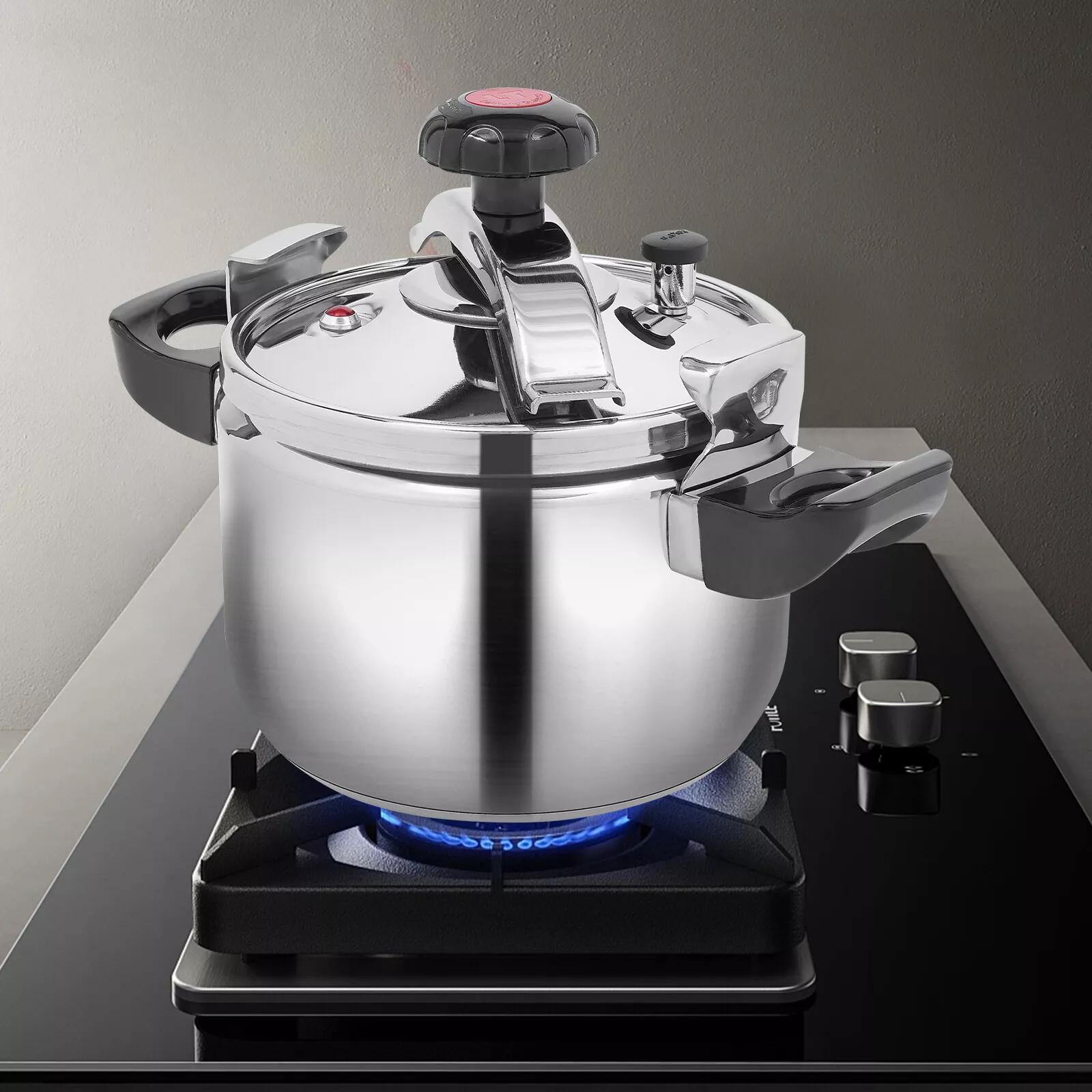 Heavy-Duty Commercial & Home Stainless Steel Cooker - 1.32gal/4.54 Qt Multi-Stove Compatible (Induction/Electric/Open Flame), with Lid Knob - Dishwasher Safe, for Restaurants, Catering, Everyday Cooking - Includes Valve, Spon