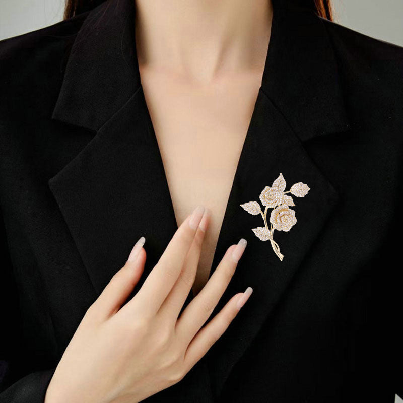 Micro Inlaid Zircon Rose Brooch
