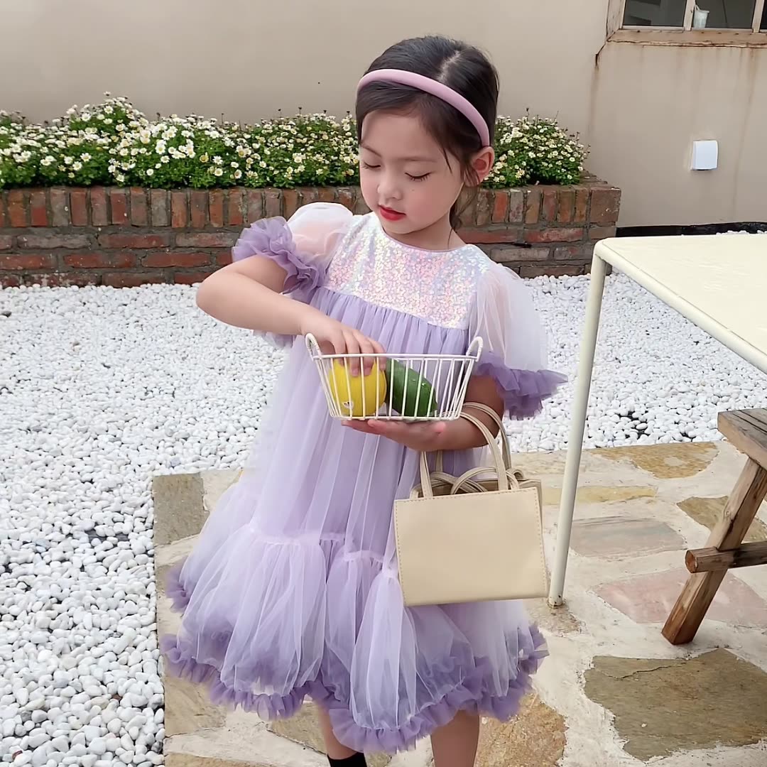 Girls Summer Bow Back Sequined Princess Dress