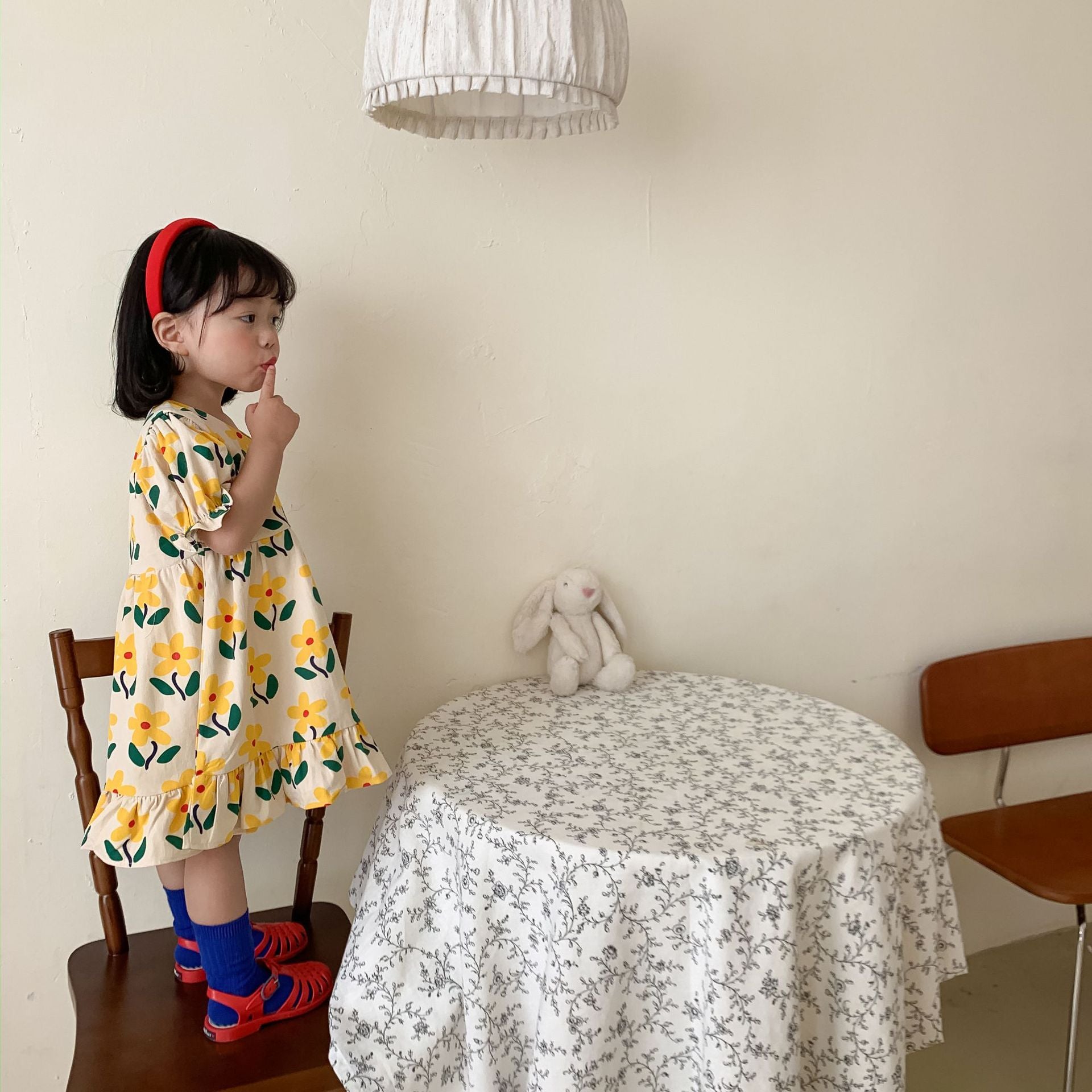 Girls Summer Short Sleeve Flower Print Dress
