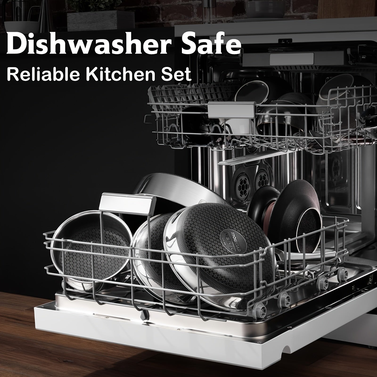 12 Inch Non Stick Frying Pan with Lid - Heavy-Duty Stainless Steel Construction, PFOA-Free Nonstick Surface, Induction, Oven & Dishwasher Safe - Compatible with All Stovetops (Gas, Electric, Ceramic) - Even Heat Distribution