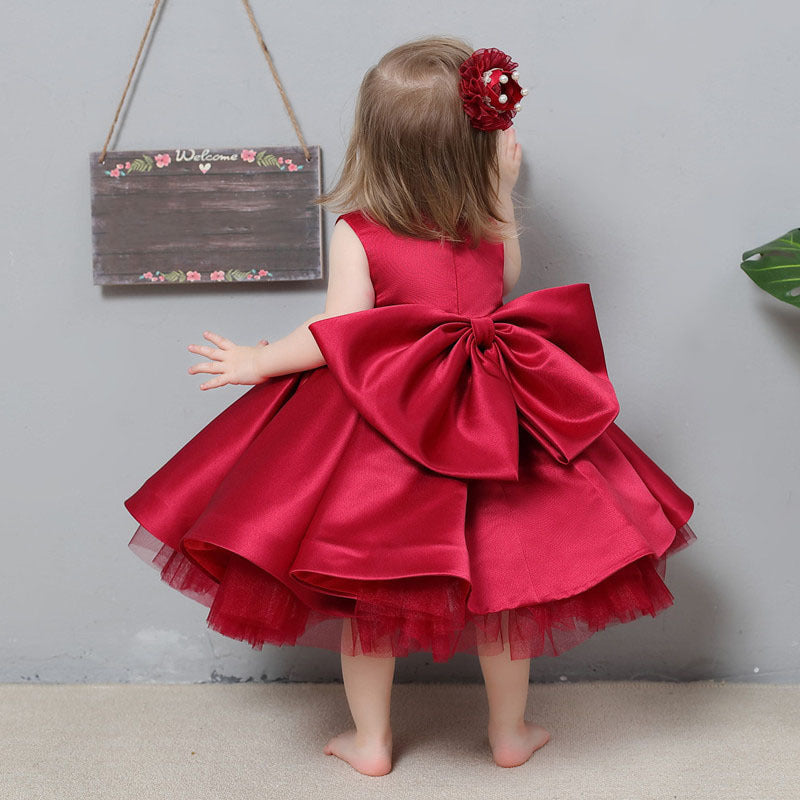Casual All-match Baby Girl Red Princess Dress