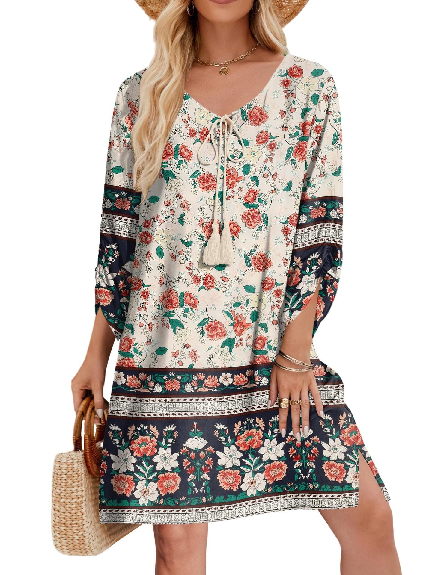 Women's Casual Bohemian V-Neck Tie-Dye Print Dress