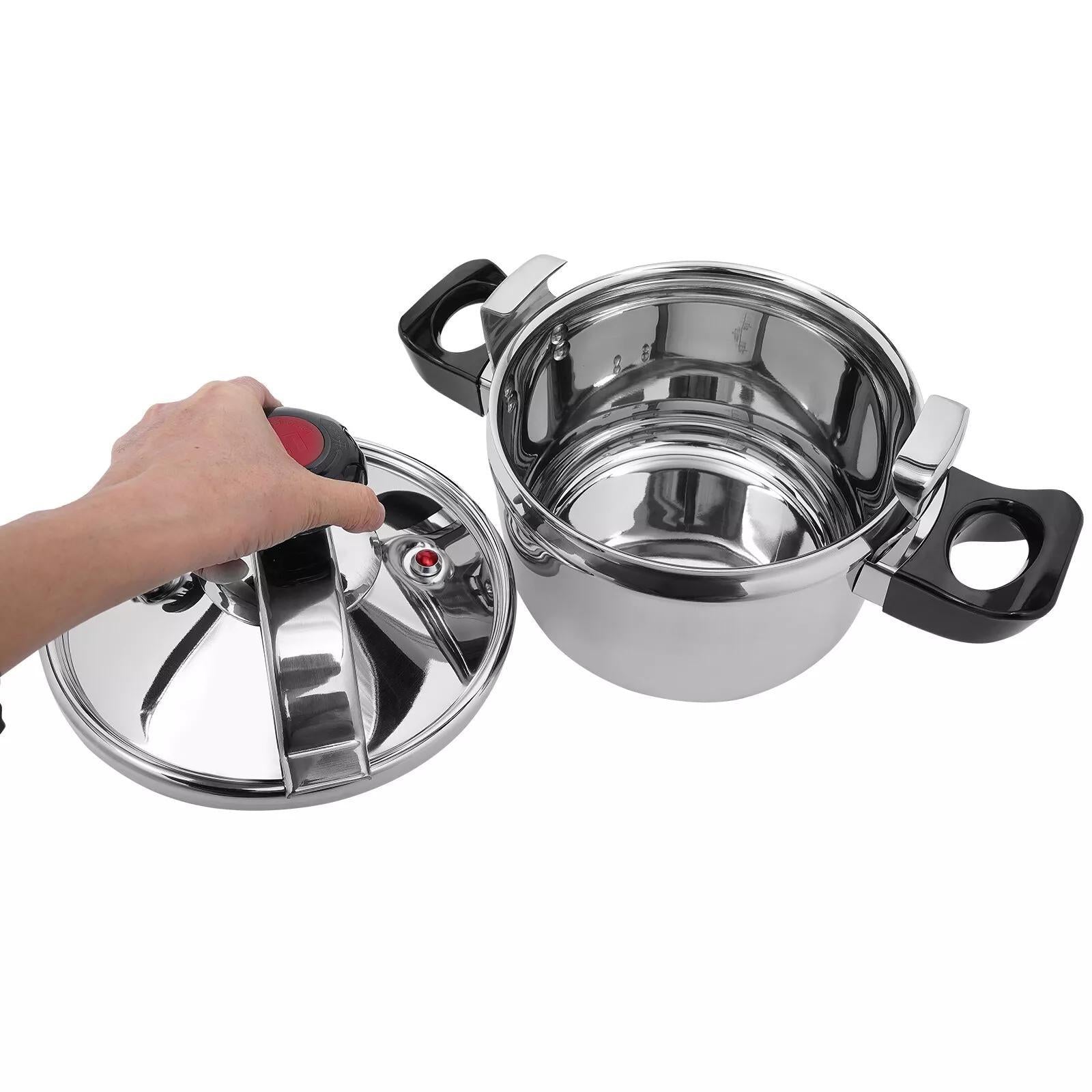 Heavy-Duty Commercial & Home Stainless Steel Cooker - 1.32gal/4.54 Qt Multi-Stove Compatible (Induction/Electric/Open Flame), with Lid Knob - Dishwasher Safe, for Restaurants, Catering, Everyday Cooking - Includes Valve, Spon