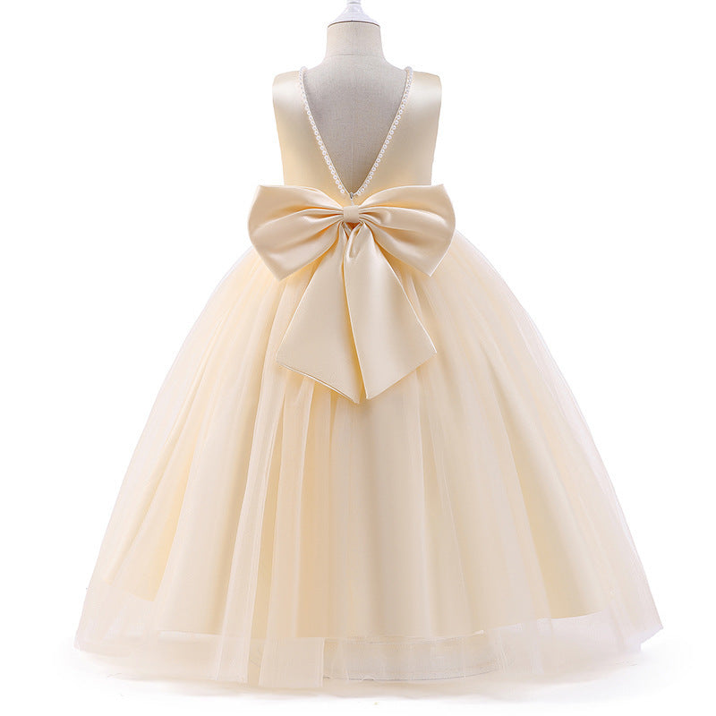 Flower Girl Wedding Dress Backless Piano Playing Host Party