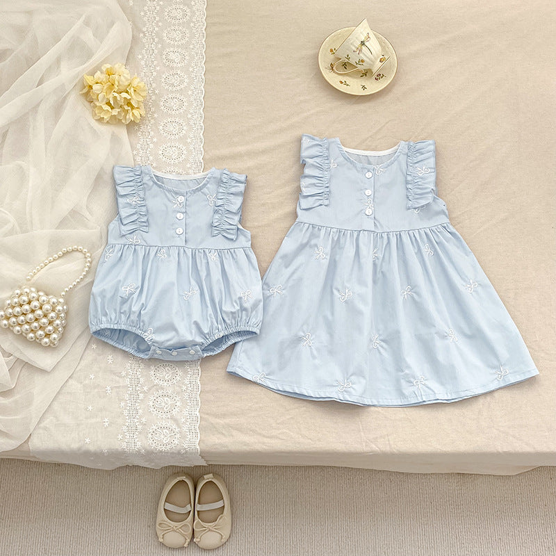 Children's Dress Bowknot Embroidered Girl Baby Romper