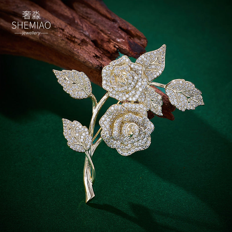 Micro Inlaid Zircon Rose Brooch