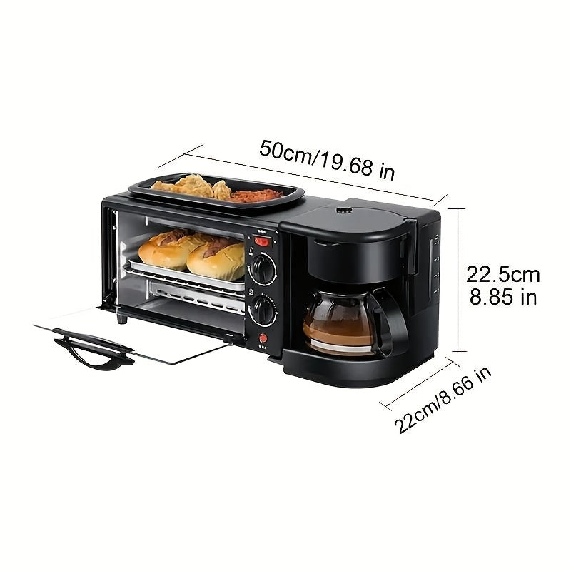 3-in-1 Breakfast Machine with Automatic Power Off, One-Touch Operation for Eggs, Toast & Coffee, Non-Stick Coating, Timer & No Supervision Needed - Compact Square Design for Small Kitchens, 110V US Plug, Kitchen Appliance, Mo