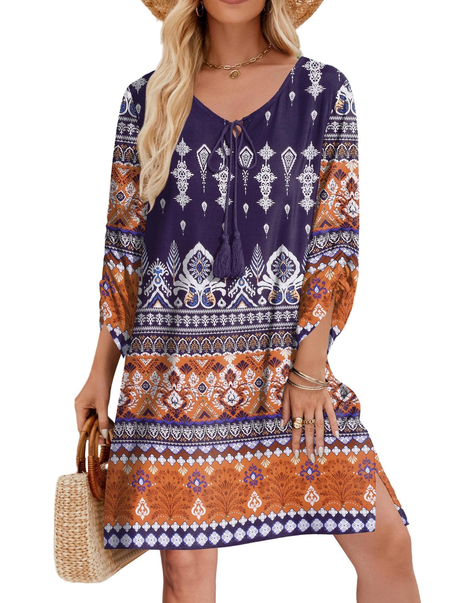 Women's Casual Bohemian V-Neck Tie-Dye Print Dress