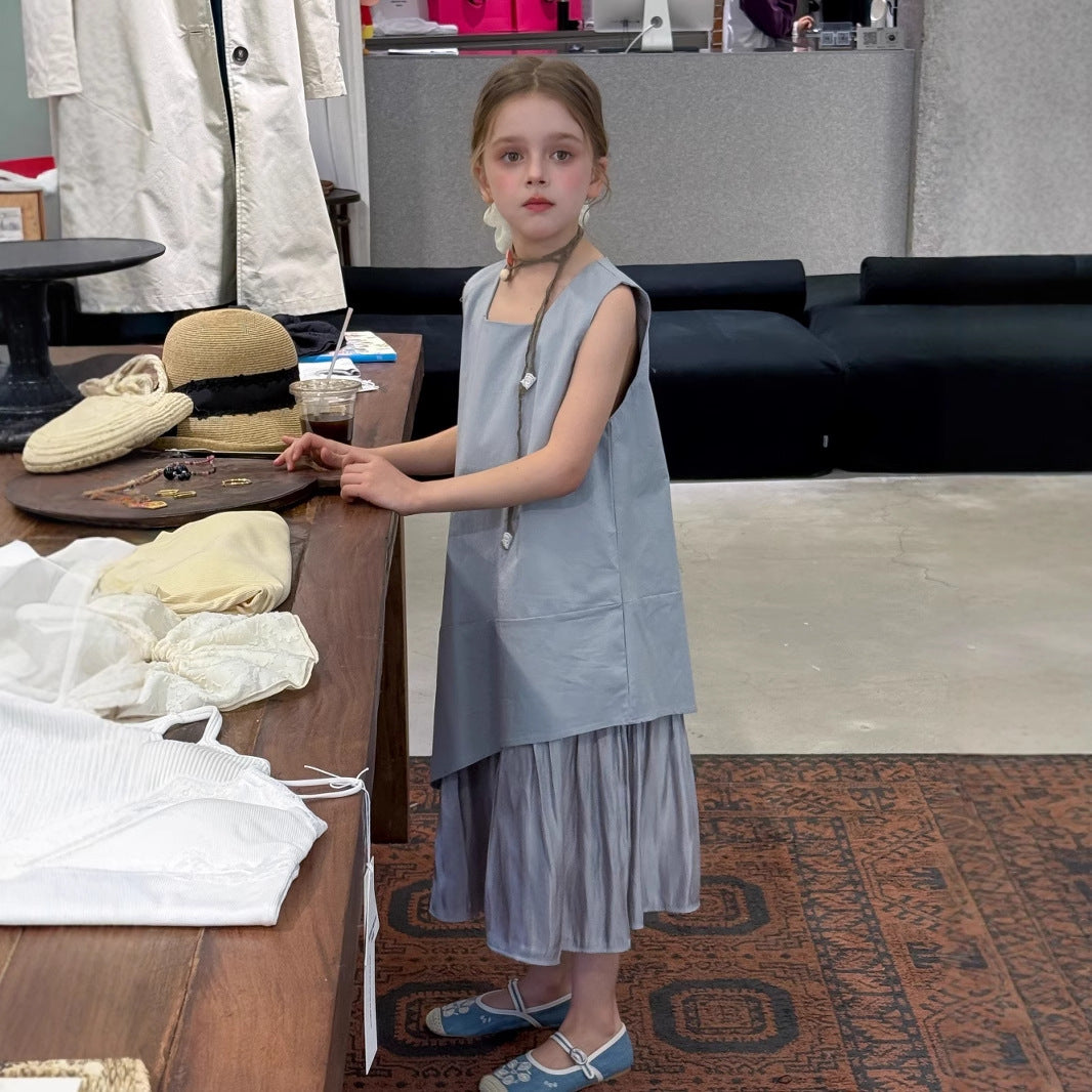 Girls' Summer Elegant Stitching Dress Summer Vest