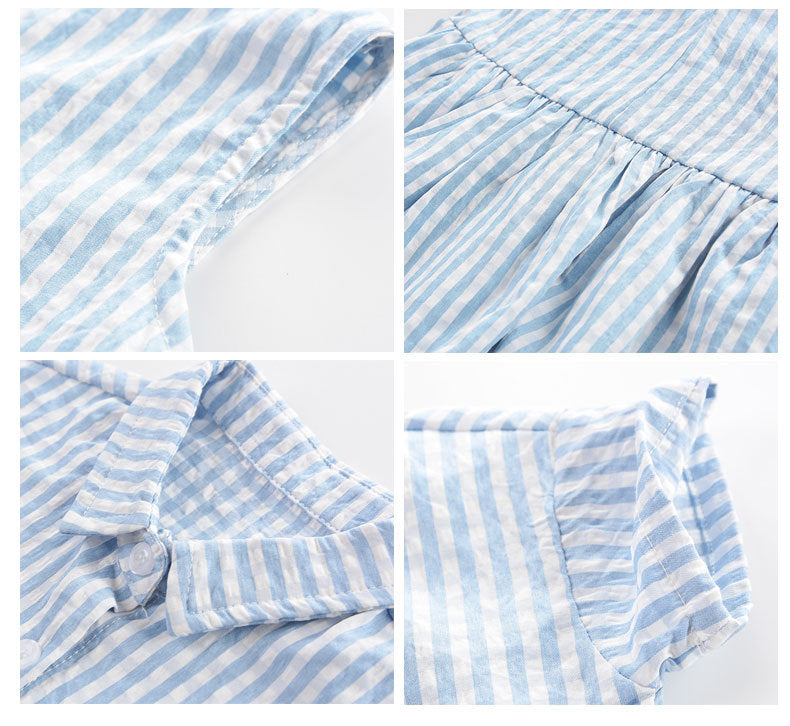 Summer Girls' Blue And White Plaid Dress