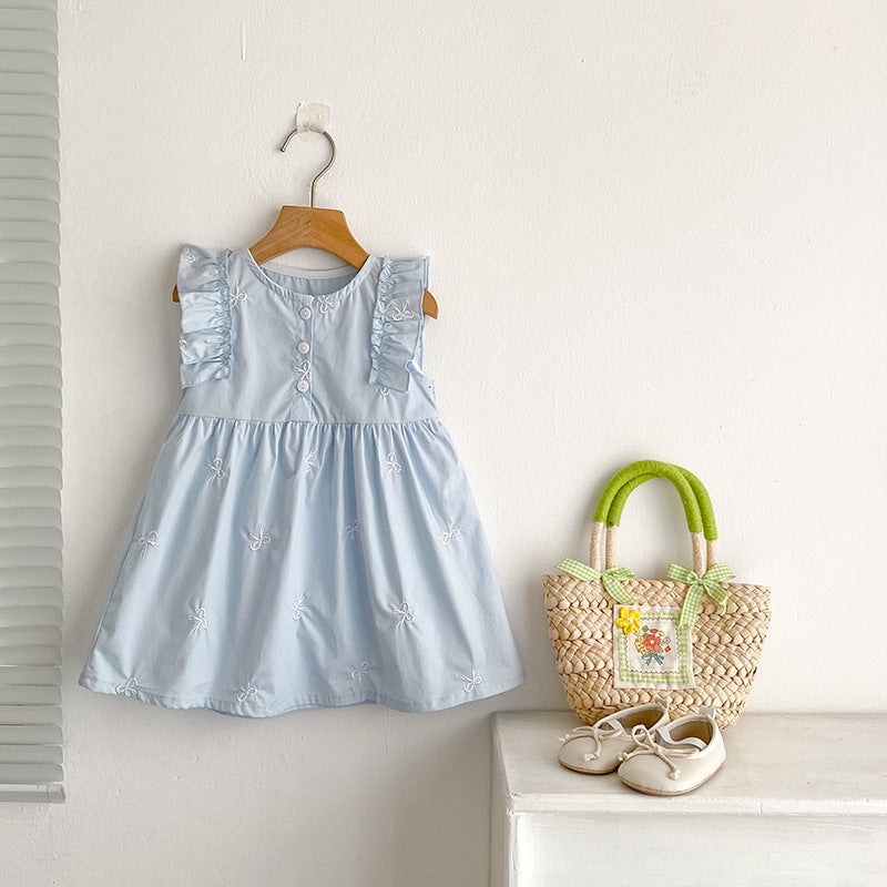 Children's Dress Bowknot Embroidered Girl Baby Romper