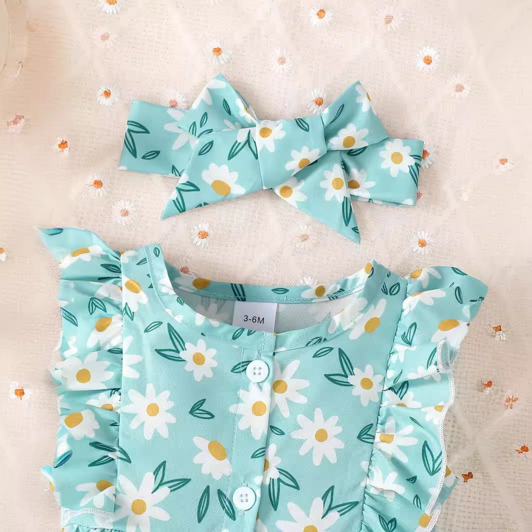 Baby Girl Summer Dress Single-breasted Floral Sleeveless