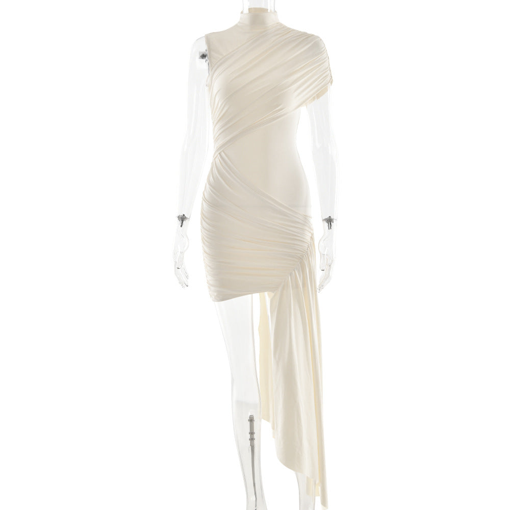 Women's Solid Color Irregular Ribbon Bodycon Dress