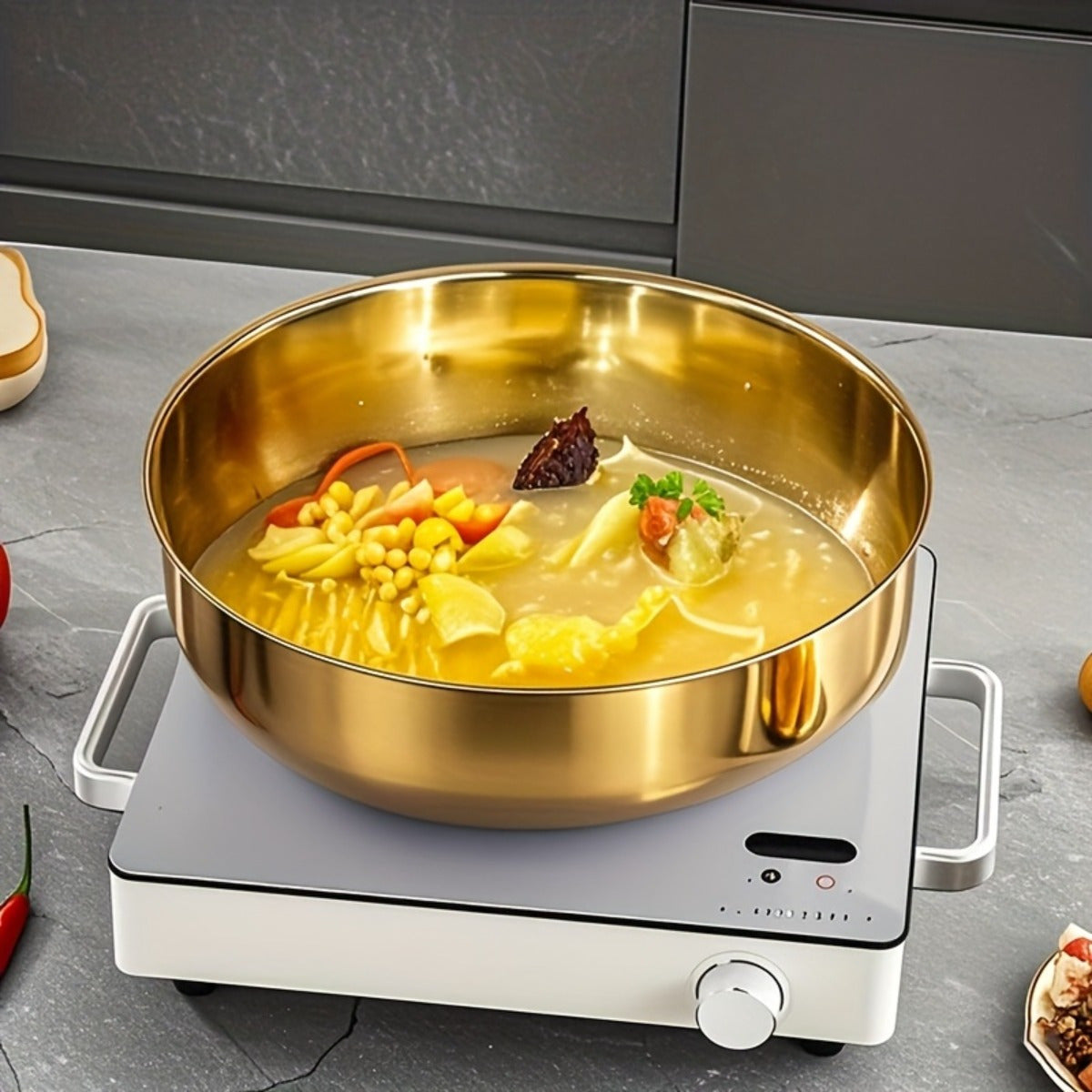 Large Golden Stainless Steel Mixing Bowl with Lid - Rust-Proof, Deep & Wide Design for Kneading Dough, Noodles, Vegetable Cleaning, and Cooking Soup - Perfect for Multifunctional Kitchens, Soup Preparation | Elegant Kitchenwa