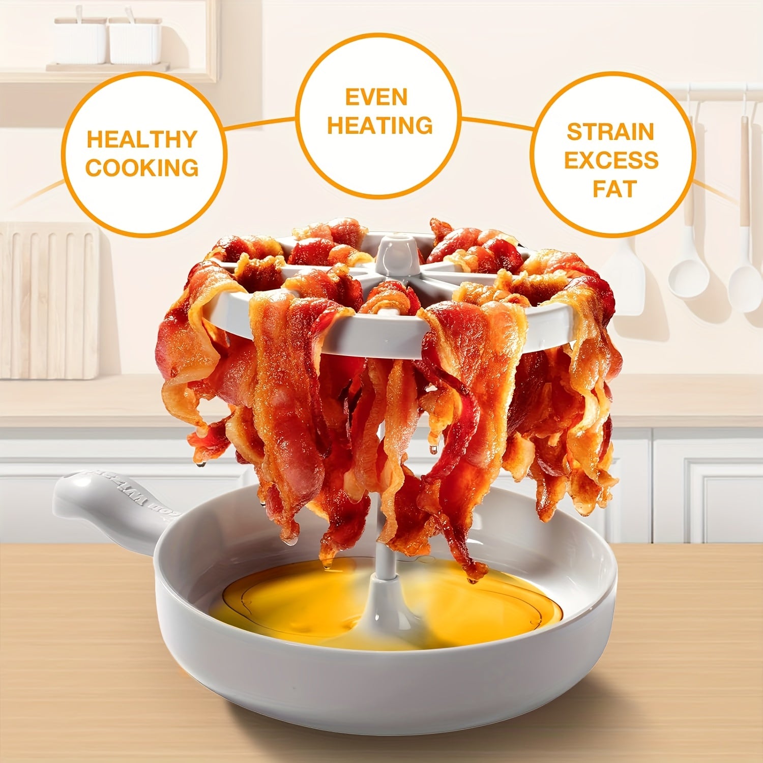 [Healthy Bacon Cooker] Non-Electric Microwave Bacon Cooker, Polypropylene (PP) Material, Food Contact Safe, with Grease Catcher for Healthier Cooking, Quick Meal Prep, Durable Kitchen Item, Circular Bacon Cooker