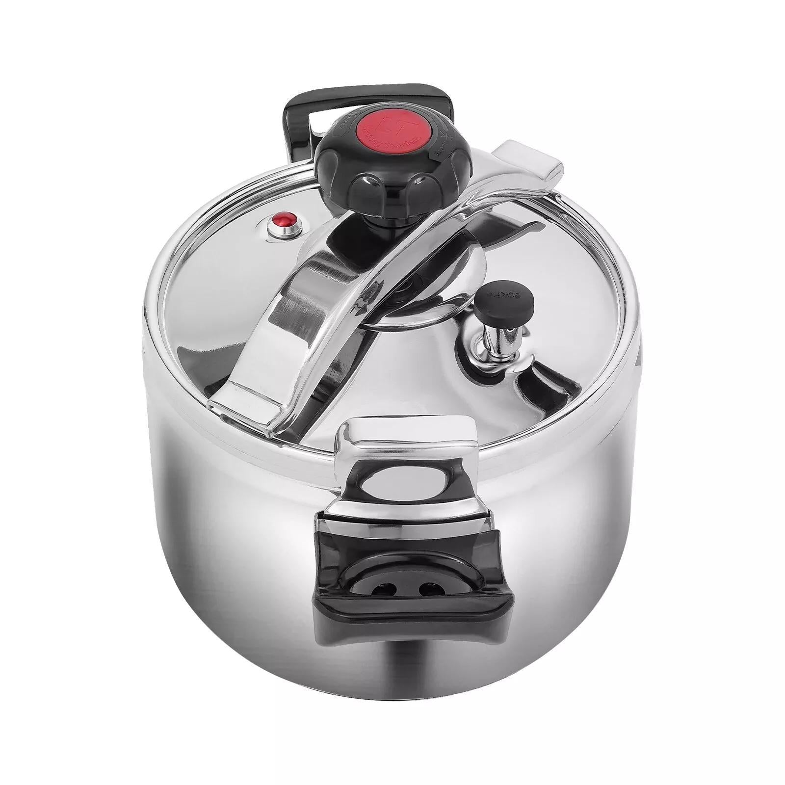 Heavy-Duty Commercial & Home Stainless Steel Cooker - 1.32gal/4.54 Qt Multi-Stove Compatible (Induction/Electric/Open Flame), with Lid Knob - Dishwasher Safe, for Restaurants, Catering, Everyday Cooking - Includes Valve, Spon