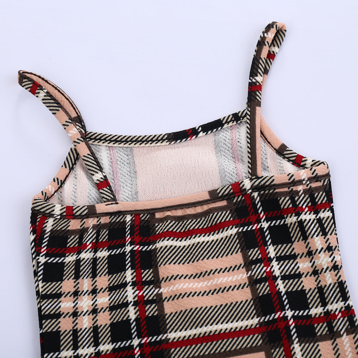 Girls Summer Sleeveless Plaid Dress Suspenders