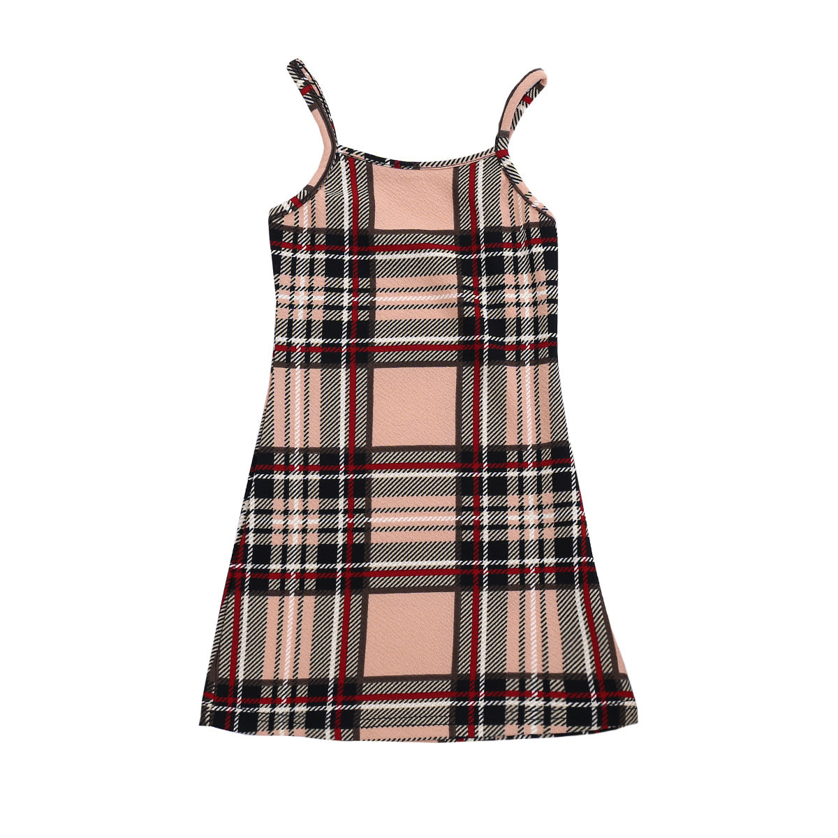 Girls Summer Sleeveless Plaid Dress Suspenders