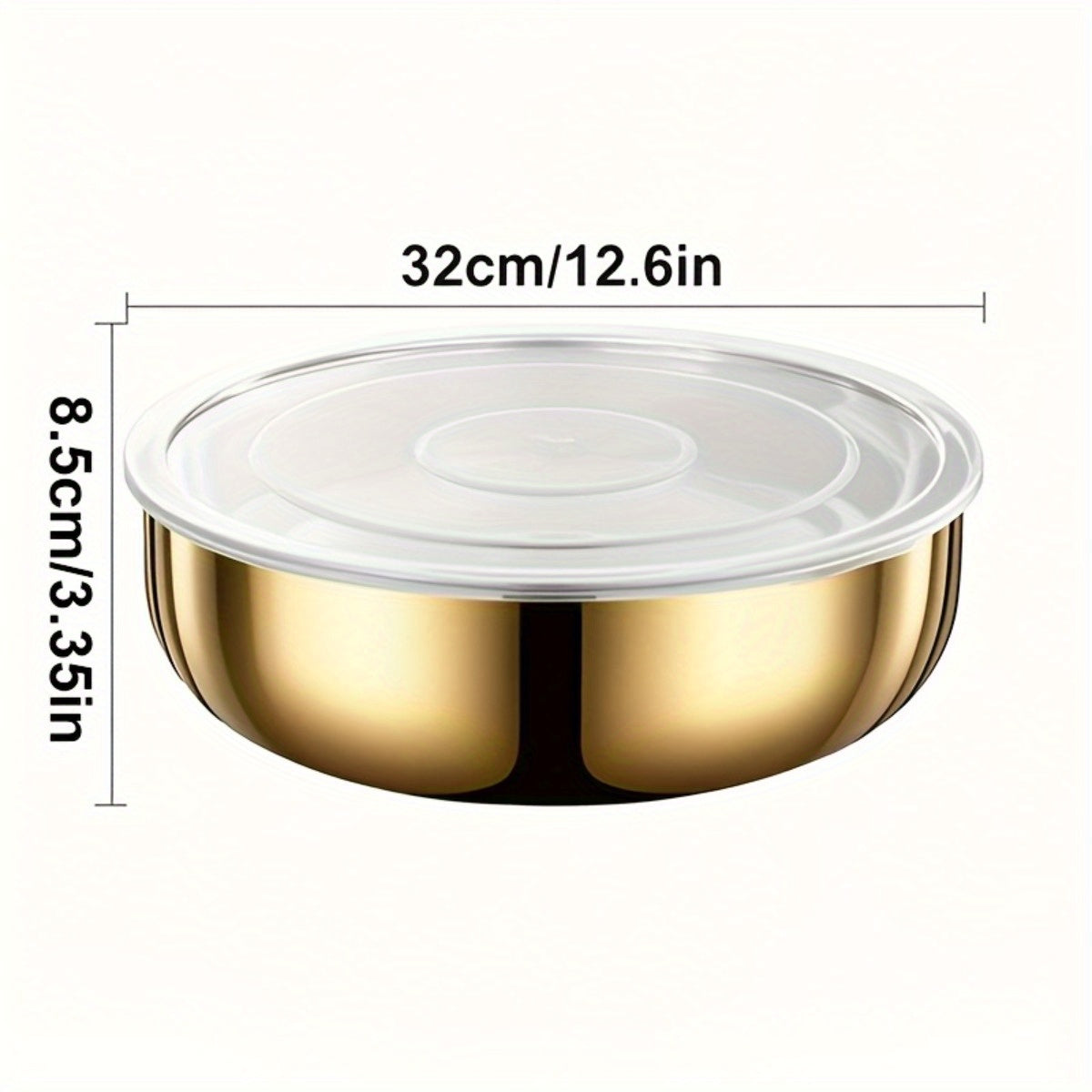 Large Golden Stainless Steel Mixing Bowl with Lid - Rust-Proof, Deep & Wide Design for Kneading Dough, Noodles, Vegetable Cleaning, and Cooking Soup - Perfect for Multifunctional Kitchens, Soup Preparation | Elegant Kitchenwa