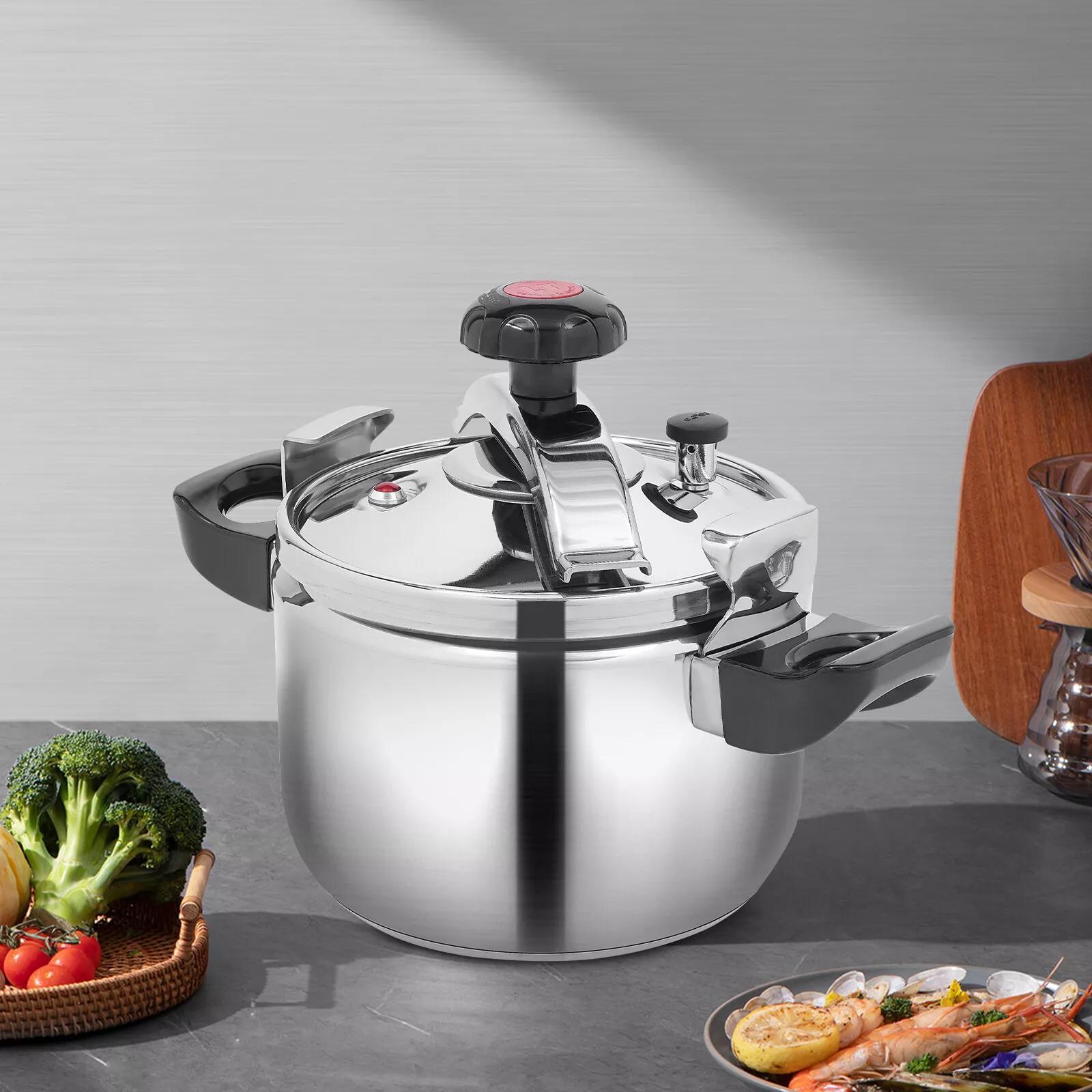 Heavy-Duty Commercial & Home Stainless Steel Cooker - 1.32gal/4.54 Qt Multi-Stove Compatible (Induction/Electric/Open Flame), with Lid Knob - Dishwasher Safe, for Restaurants, Catering, Everyday Cooking - Includes Valve, Spon