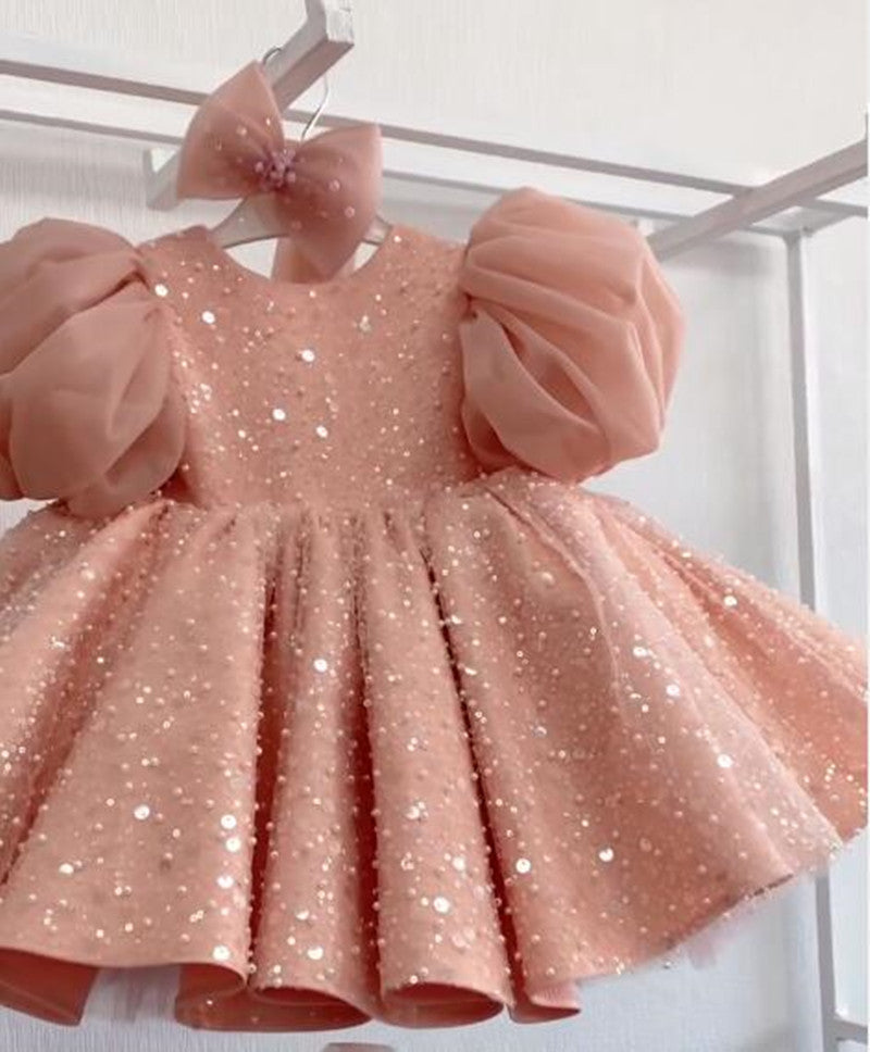 Children's Dress Sequined Big Puff Sleeve Western Style Flower Girl Baby Girl