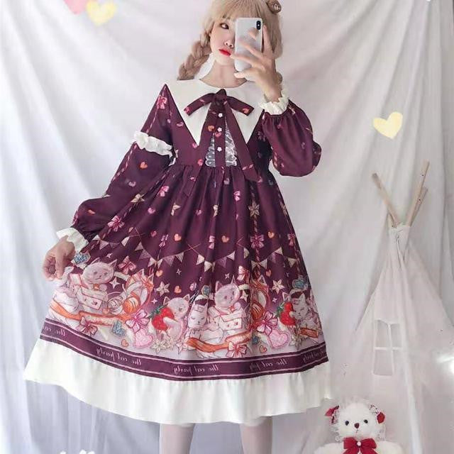 Japanese Soft Girl Spring And Summer Cat Party Dress