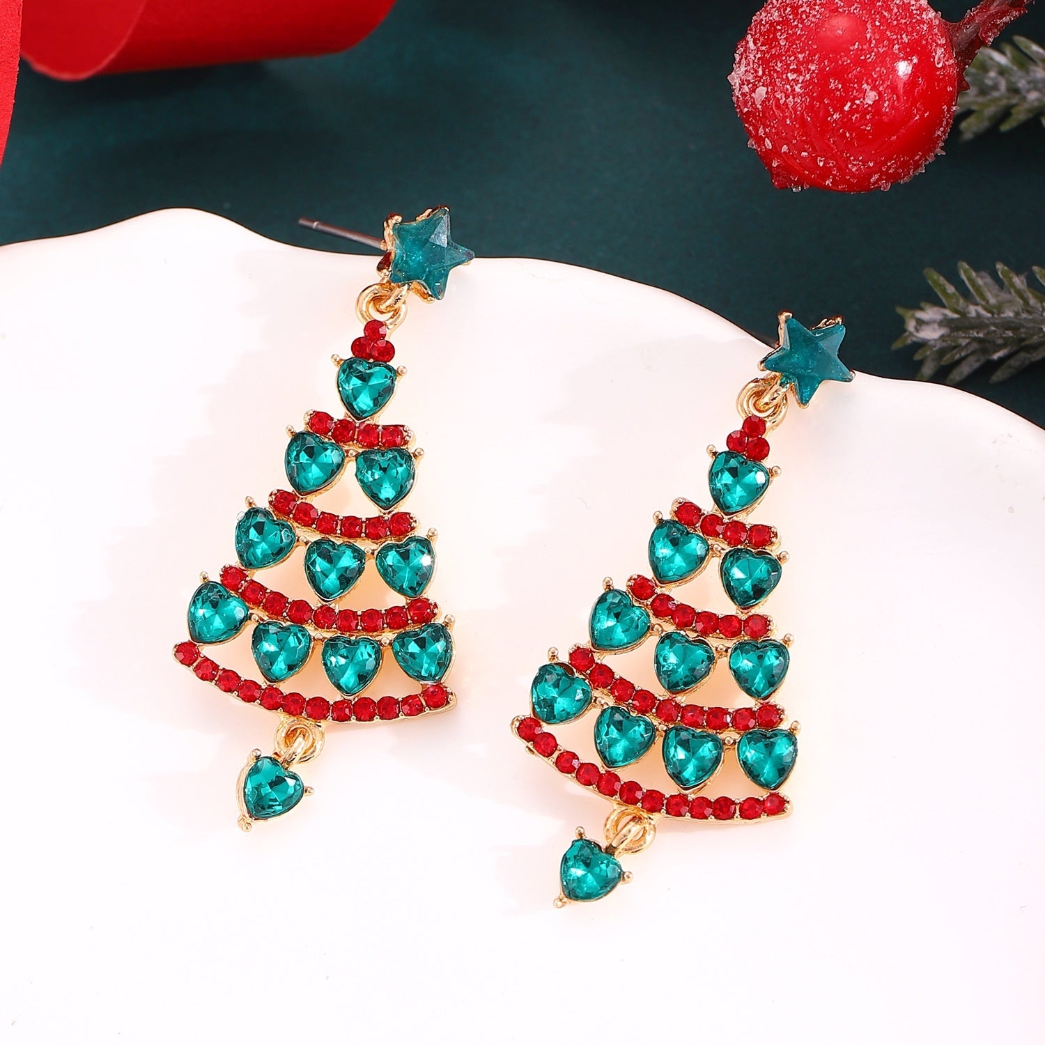 Luxury Elegant Diamond-encrusted Christmas Tree Earrings For Women