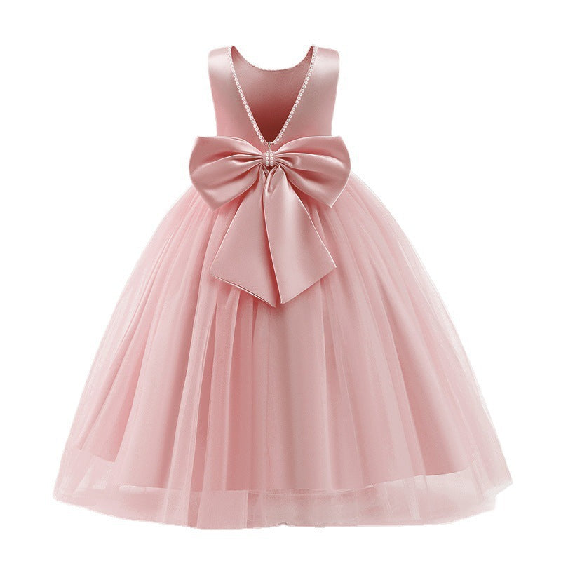Flower Girl Wedding Dress Backless Piano Playing Host Party