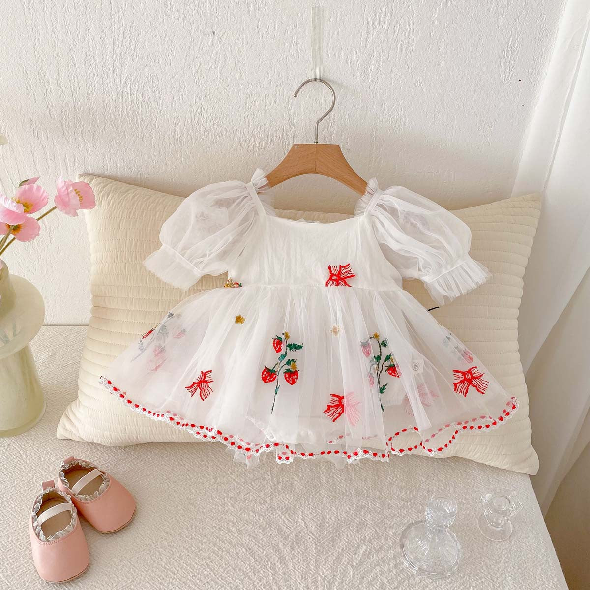 Baby Girl Embroidered Bow Mesh Princess Dress