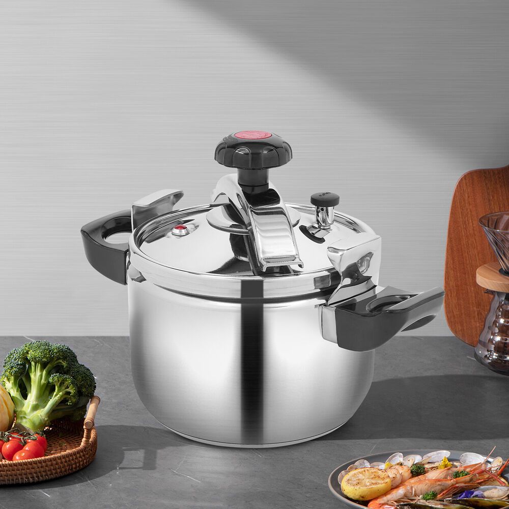 Heavy-Duty Commercial & Home Stainless Steel Cooker - 1.32gal/4.54 Qt Multi-Stove Compatible (Induction/Electric/Open Flame), with Lid Knob - Dishwasher Safe, for Restaurants, Catering, Everyday Cooking - Includes Valve, Spon