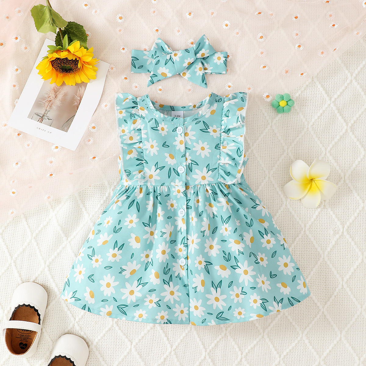 Baby Girl Summer Dress Single-breasted Floral Sleeveless