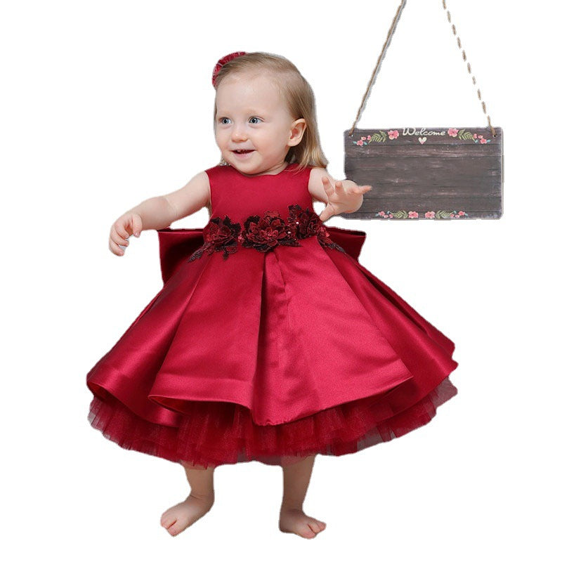 Casual All-match Baby Girl Red Princess Dress