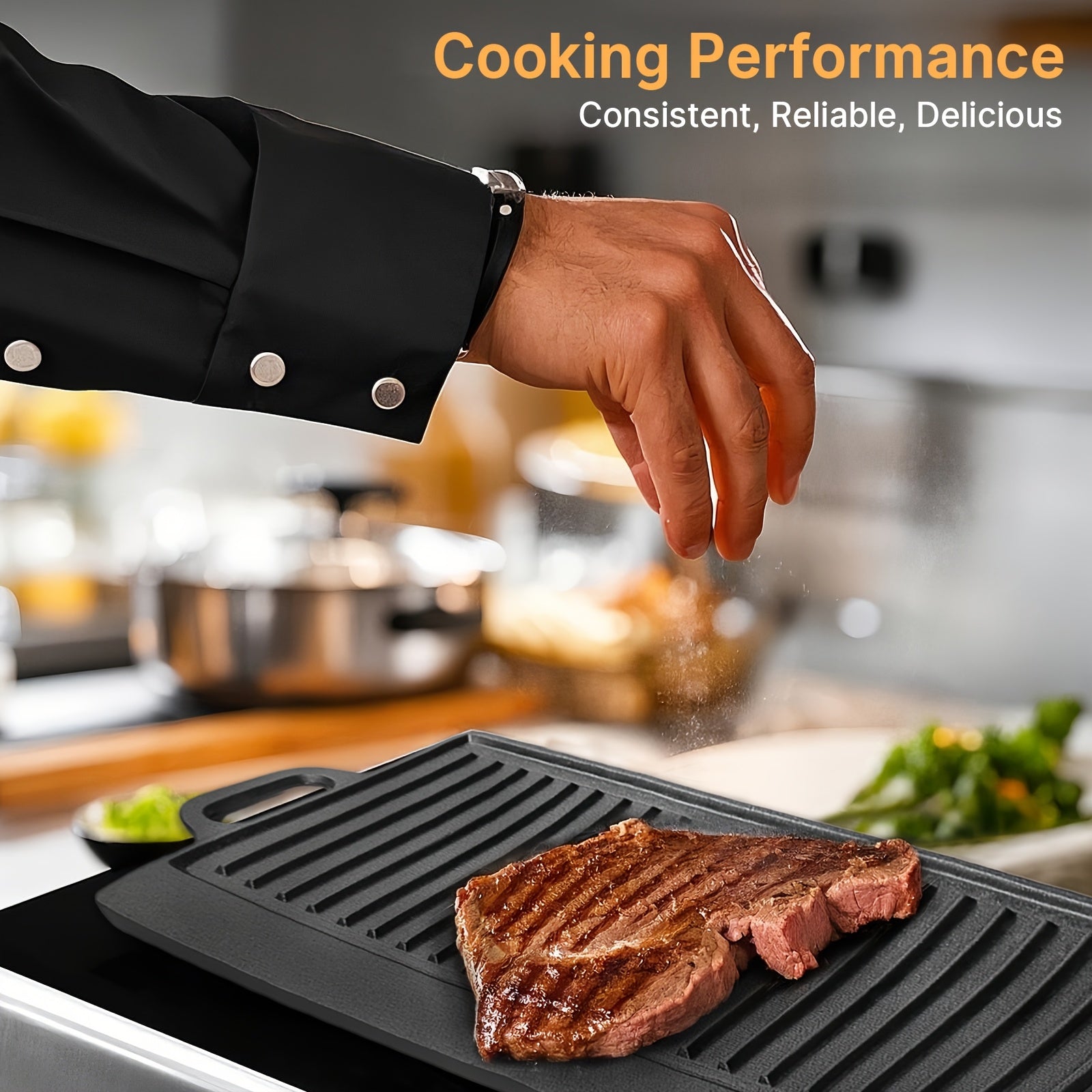 Heavy Duty Reversible Cast Iron Griddle Grill Pan - Double-Sided 21.25x9.44 Inch Single Burner Cookware with Smooth & Ridged Surfaces, Easy-Grip Handles for Stovetop, Oven, Campfire - Perfect for Pancakes, Steak, Burgers, Out