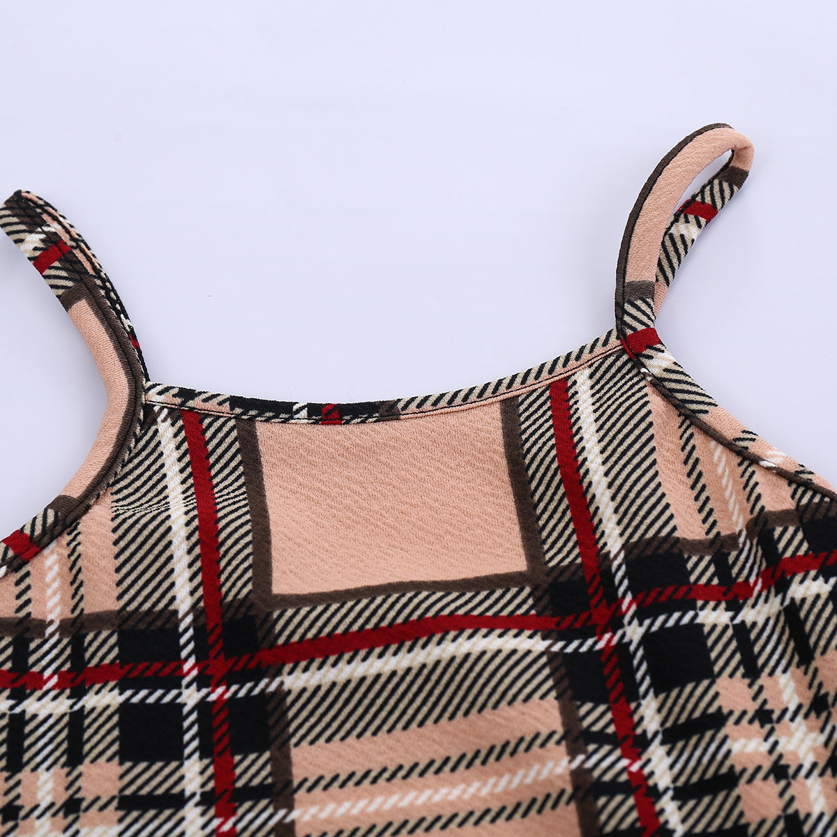 Girls Summer Sleeveless Plaid Dress Suspenders