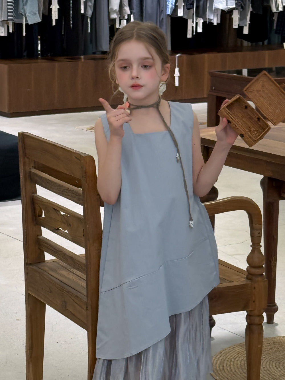Girls' Summer Elegant Stitching Dress Summer Vest
