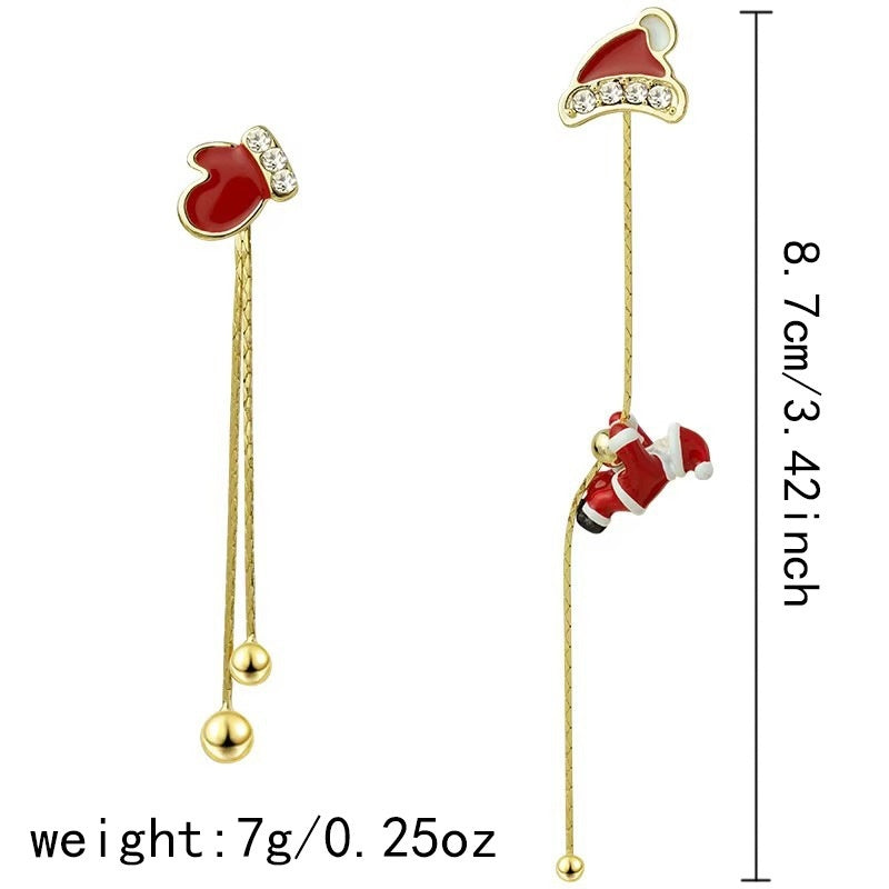 Crawling Santa Tassel Long Asymmetric Snowflake Earrings