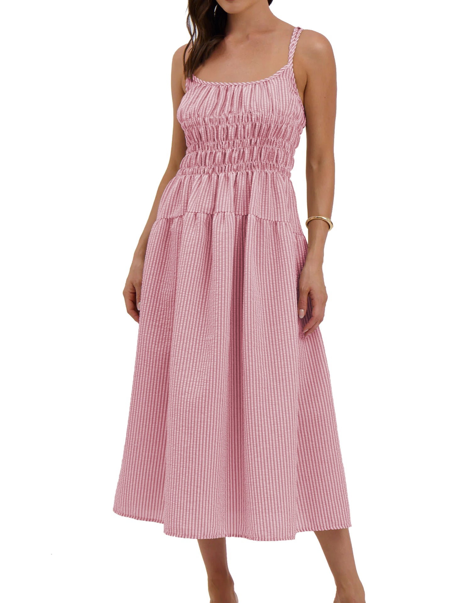 Women's Striped Strappy Waist-Cinching Slimming Dress